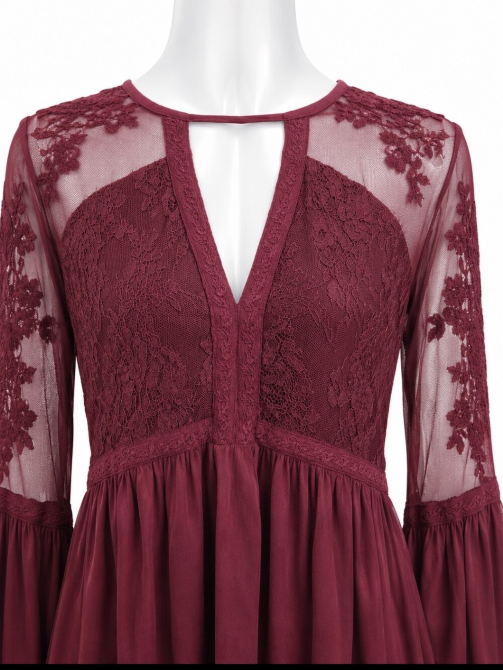 American Eagle Outfitters Burgundy Romantic Lace Boho Top XL EUC - Picture 3 of 7